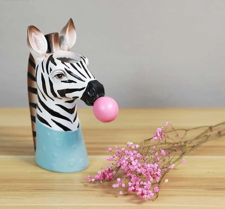 Handpainted Resin Zebra Giraffe Vase Planter Pot -