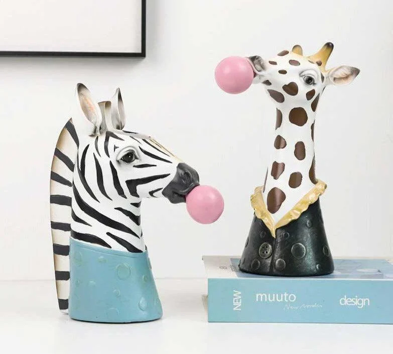 Handpainted Resin Zebra Giraffe Vase Planter Pot -