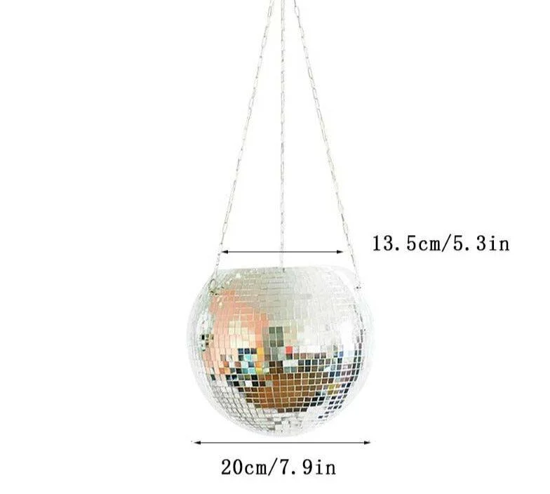 Hanging Glass Disco Ball Mirror Vase Planter -