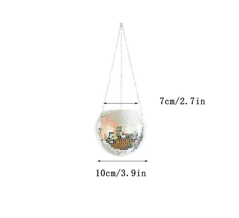 Hanging Glass Disco Ball Mirror Vase Planter -