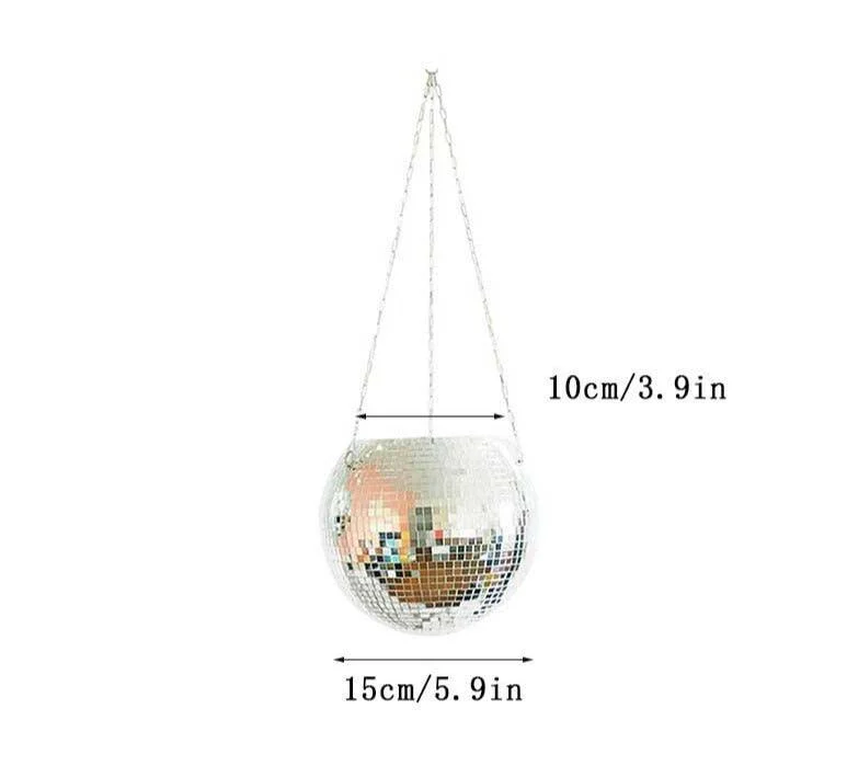 Hanging Glass Disco Ball Mirror Vase Planter -