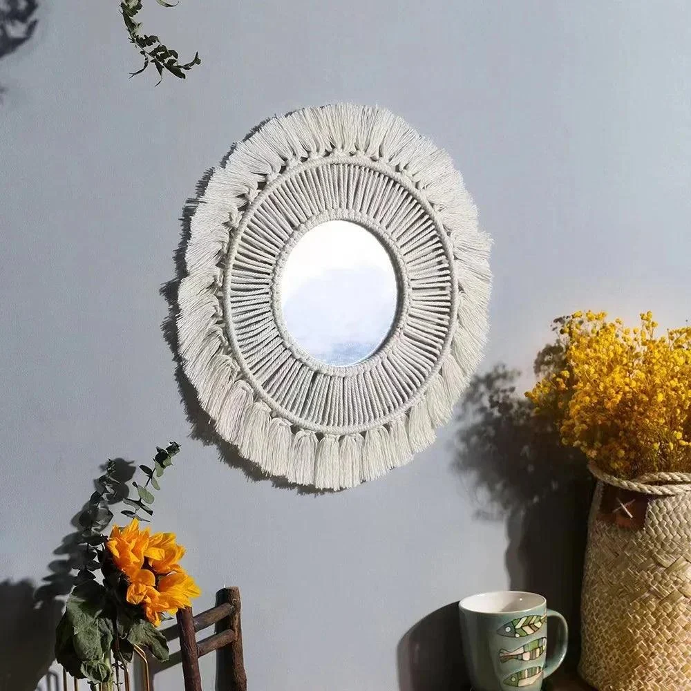 Hanging Wall Mirror - Boho Macramé - Round mirror - 16x25cm -  - #tag1#