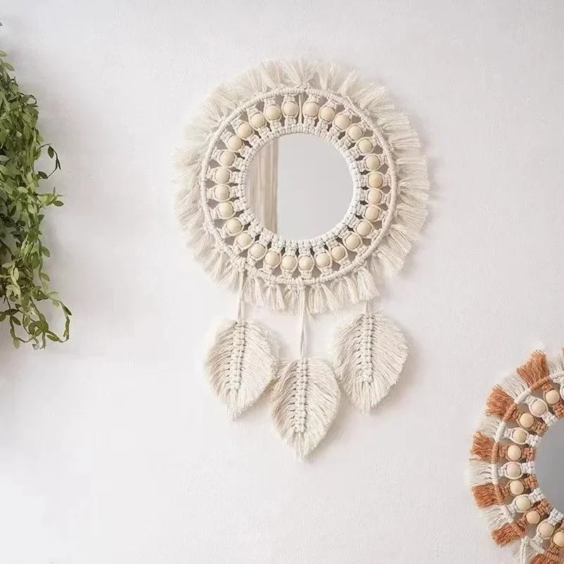 Hanging Wall Mirror - Boho Macramé - Round mirror - 16x25cm -  - #tag1#