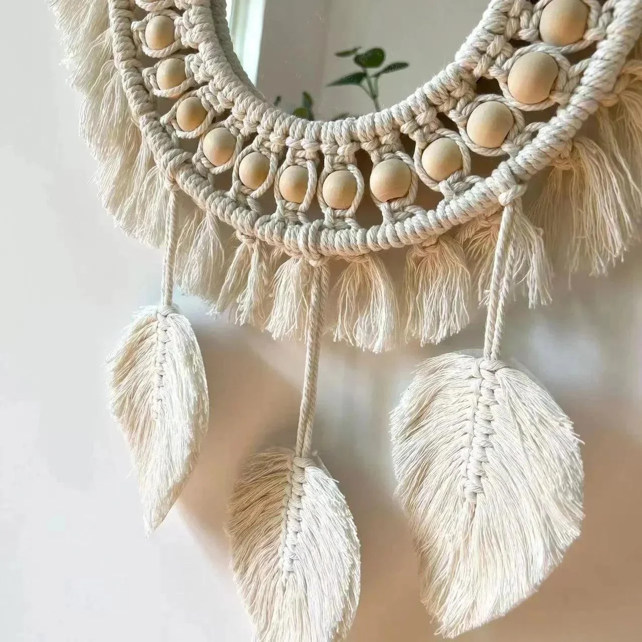 Hanging Wall Mirror - Boho Macramé - Round mirror - 16x25cm -  - #tag1#