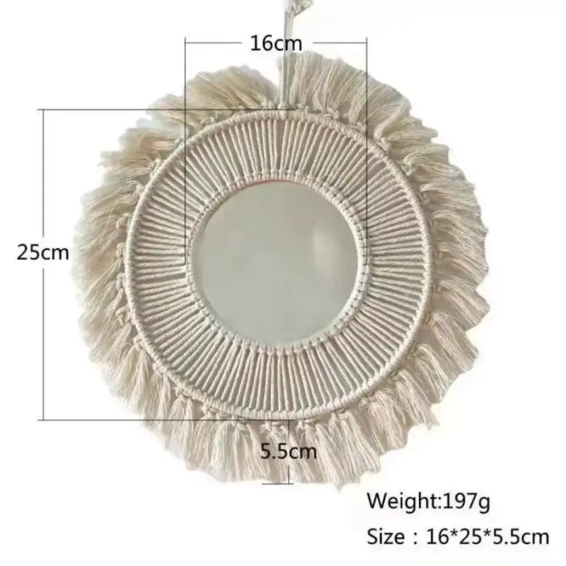 Hanging Wall Mirror Boho Macrame Round mirror 16x25cm tag1