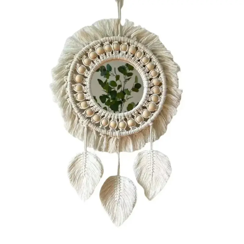 Hanging Wall Mirror Boho Macrame Round mirror 16x25cm tag1