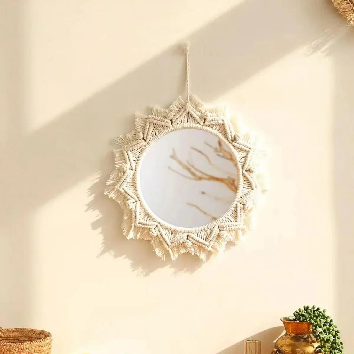 Hanging Wall Mirror - Boho Macramé - Round mirror - 16x25cm -  - #tag1#