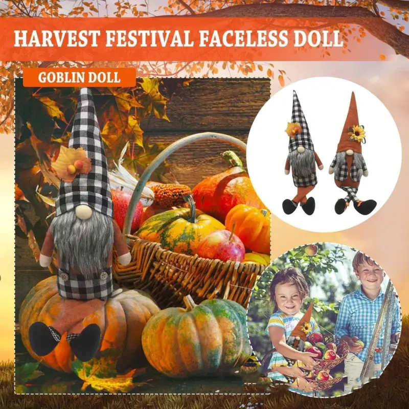 Harvest Festival Long Feet Faceless Maple Leaf Sunflower Gnomes tag1