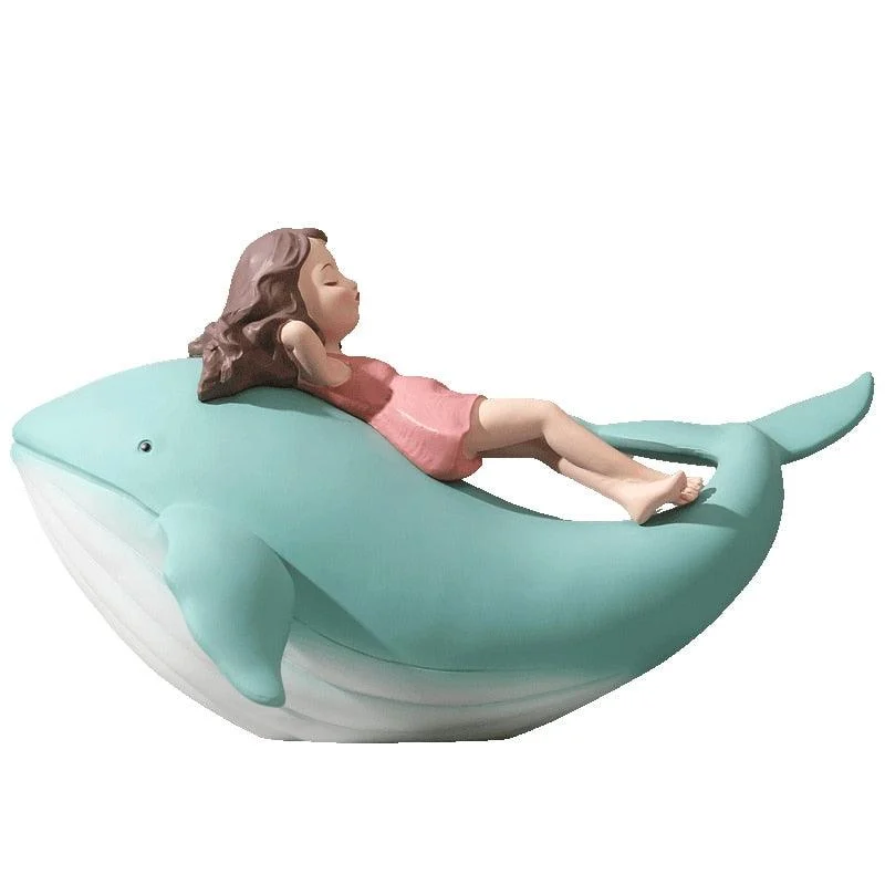 Resin Sleeping Girl on Whale Statue - ISTANBULLU LTD