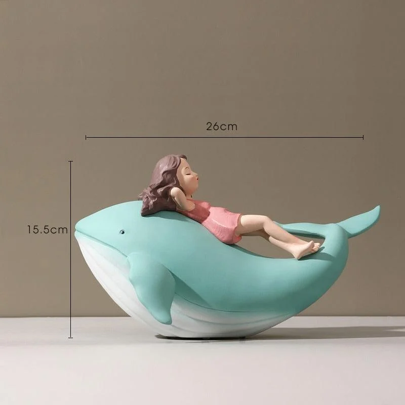 Resin Sleeping Girl on Whale Statue - ISTANBULLU LTD