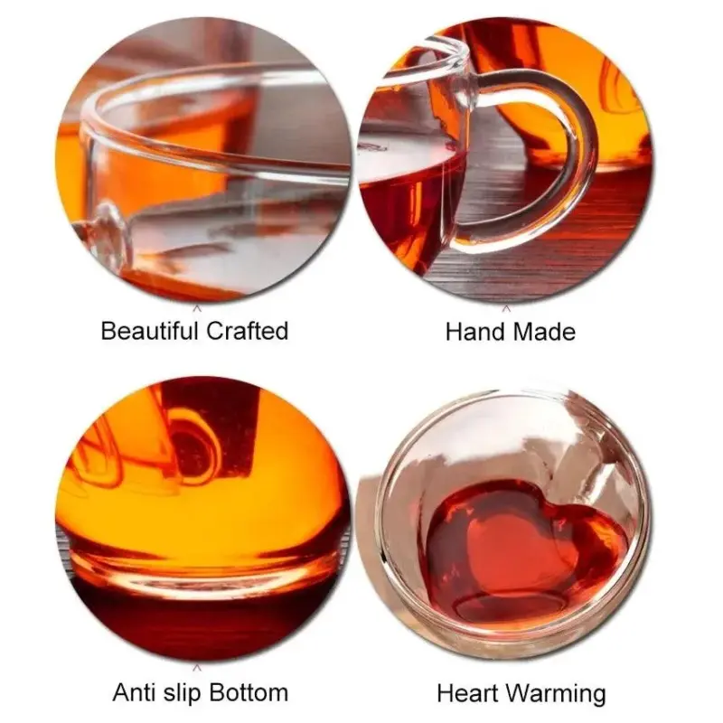 Heart shaped glass mug couple cups heat resistant drinkware