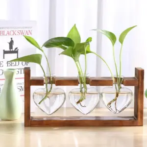 Heart Glass & Wood Propagation Vase