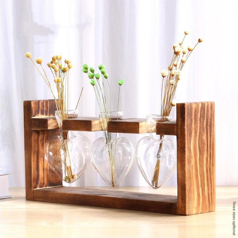 Heart Glass & Wood Propagation Vase -