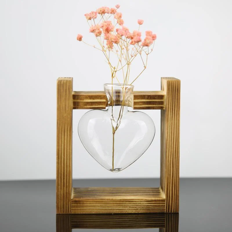 Heart Glass & Wood Propagation Vase -