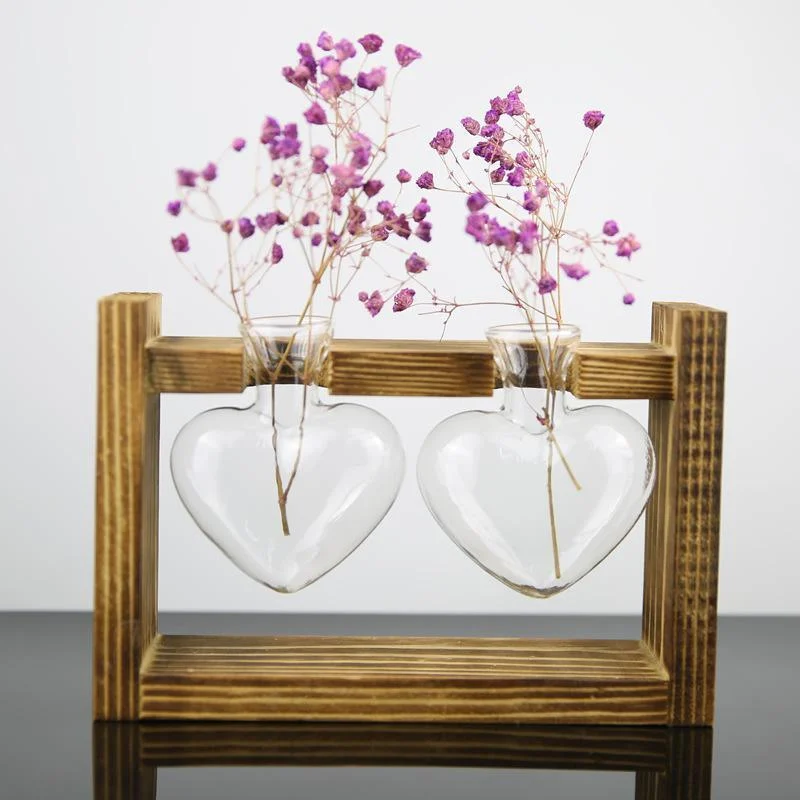 Heart Glass & Wood Propagation Vase -