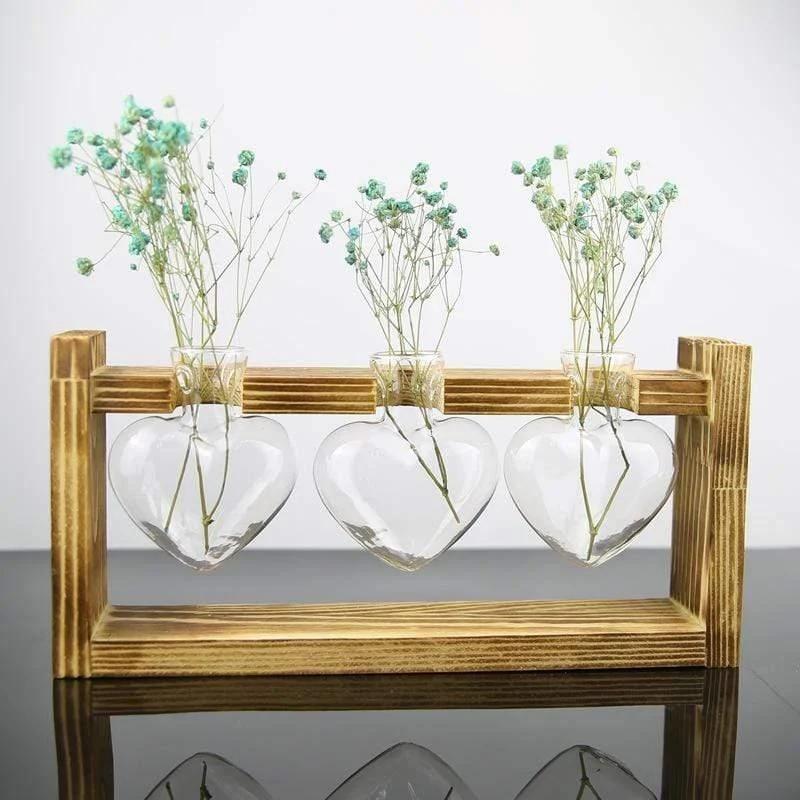 Heart Glass & Wood Propagation Vase -