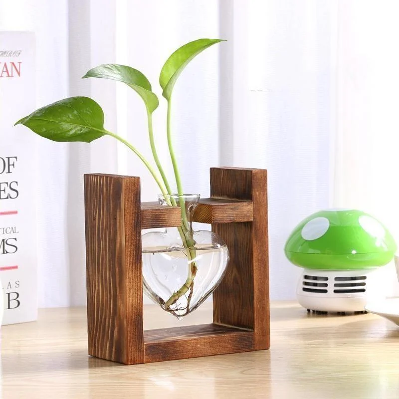 Heart Glass & Wood Propagation Vase -