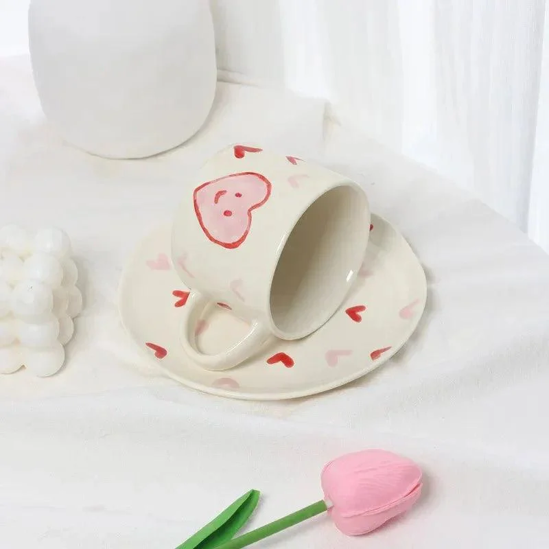 Heart Pattern Coffee Mug & Plate Set -  - #tag1#