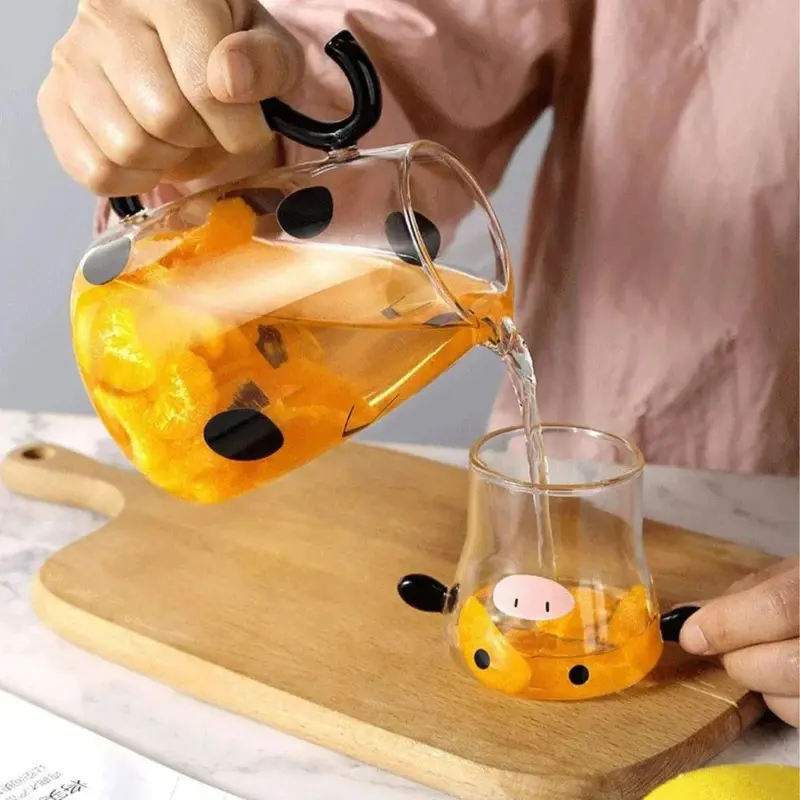 Heat Resistant Cartoon Cow Shape Tea Pot Cup Set tag1
