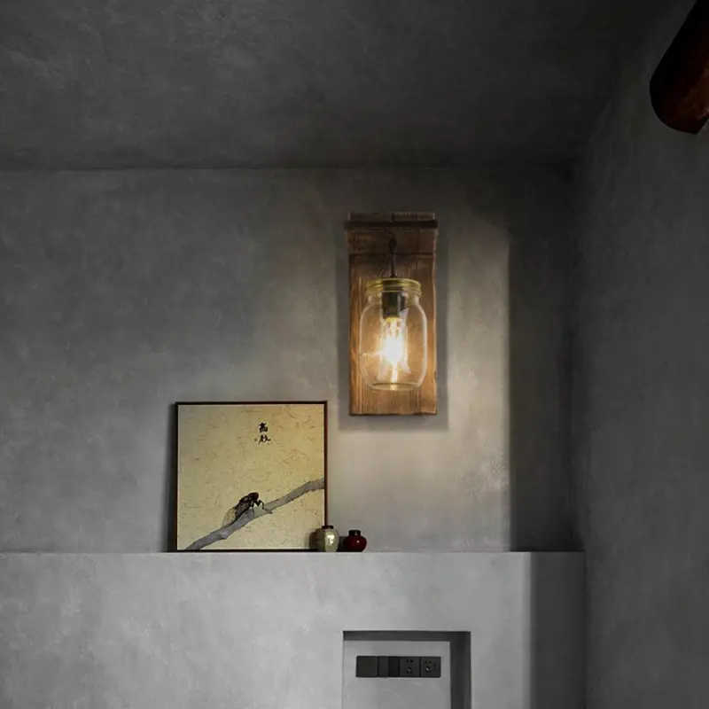 Heritage Lantern Wall Lamp Bedroom Living Room Wood and Metal tag1