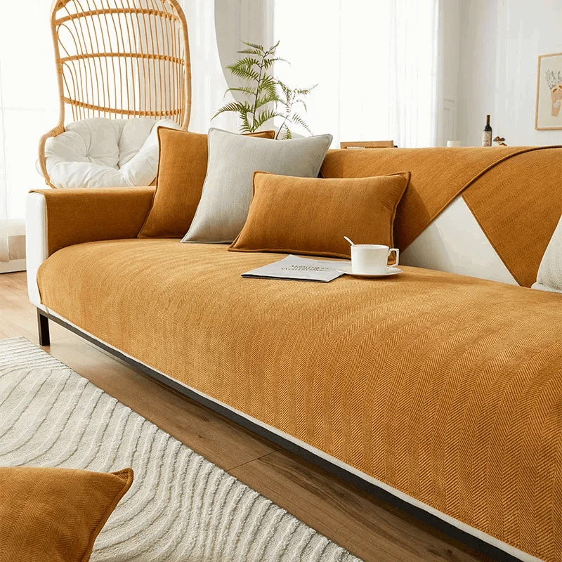 Herringbone Chenille Fabric Furniture Protector Sofa Cover -  - #tag1#