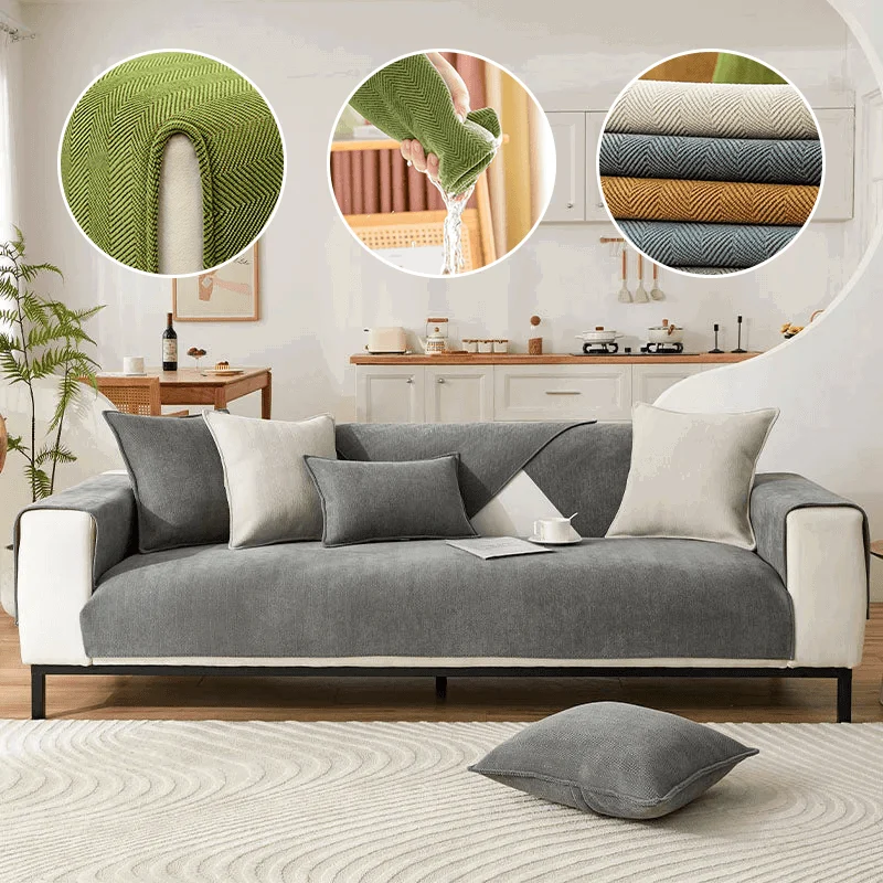 Herringbone Chenille Fabric Furniture Protector Sofa Cover -  - #tag1#
