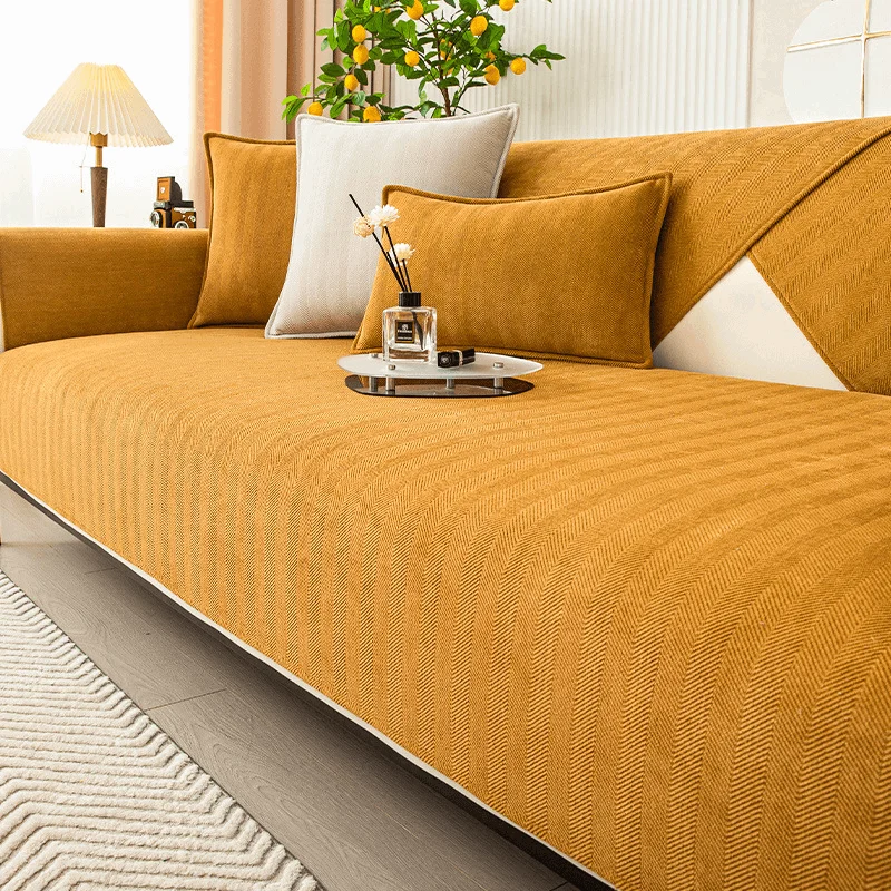 Herringbone Chenille Fabric Furniture Protector Sofa Cover -  - #tag1#