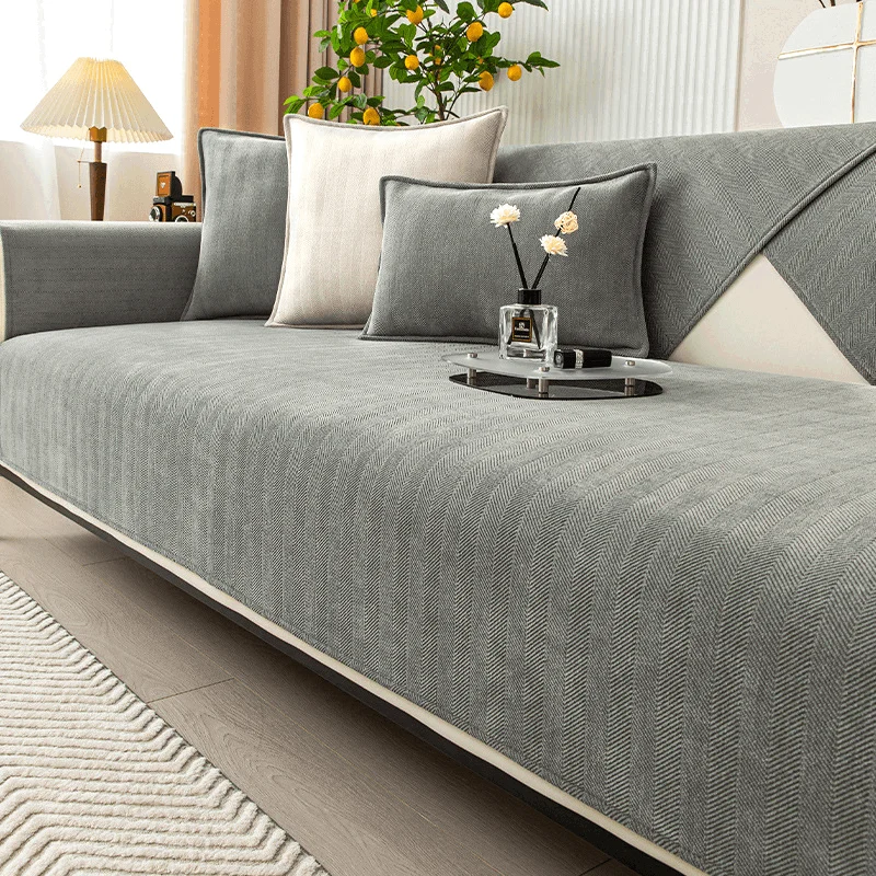 Herringbone Chenille Fabric Furniture Protector Sofa Cover -  - #tag1#
