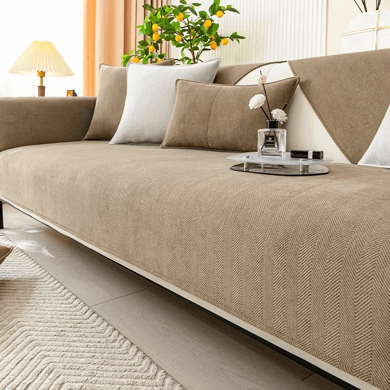 Herringbone Chenille Fabric Furniture Protector Sofa Cover -  - #tag1#