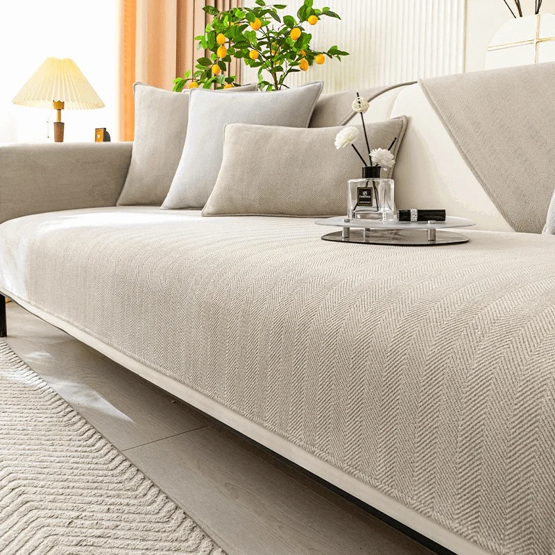 Herringbone Chenille Fabric Furniture Protector Sofa Cover -  - #tag1#