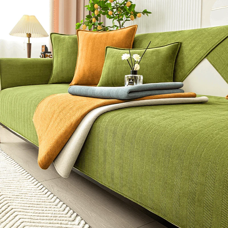 Herringbone Chenille Fabric Furniture Protector Sofa Cover -  - #tag1#