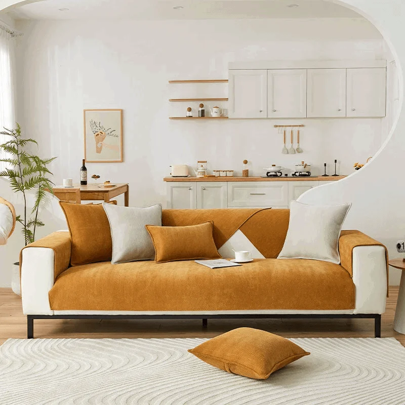 Herringbone Chenille Fabric Furniture Protector Sofa Cover -  - #tag1#