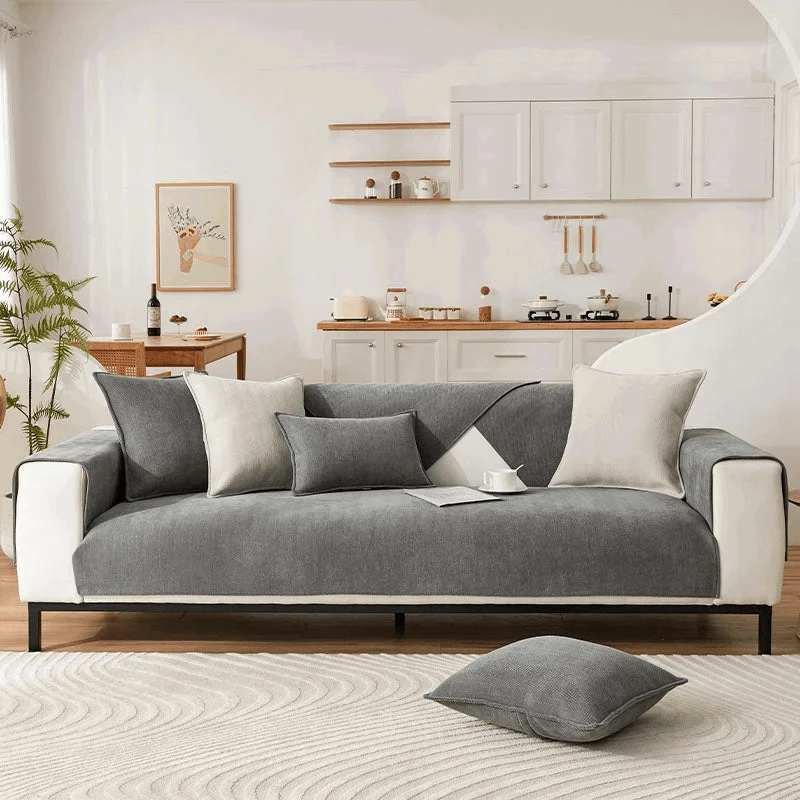 Herringbone Chenille Fabric Furniture Protector Sofa Cover -  - #tag1#