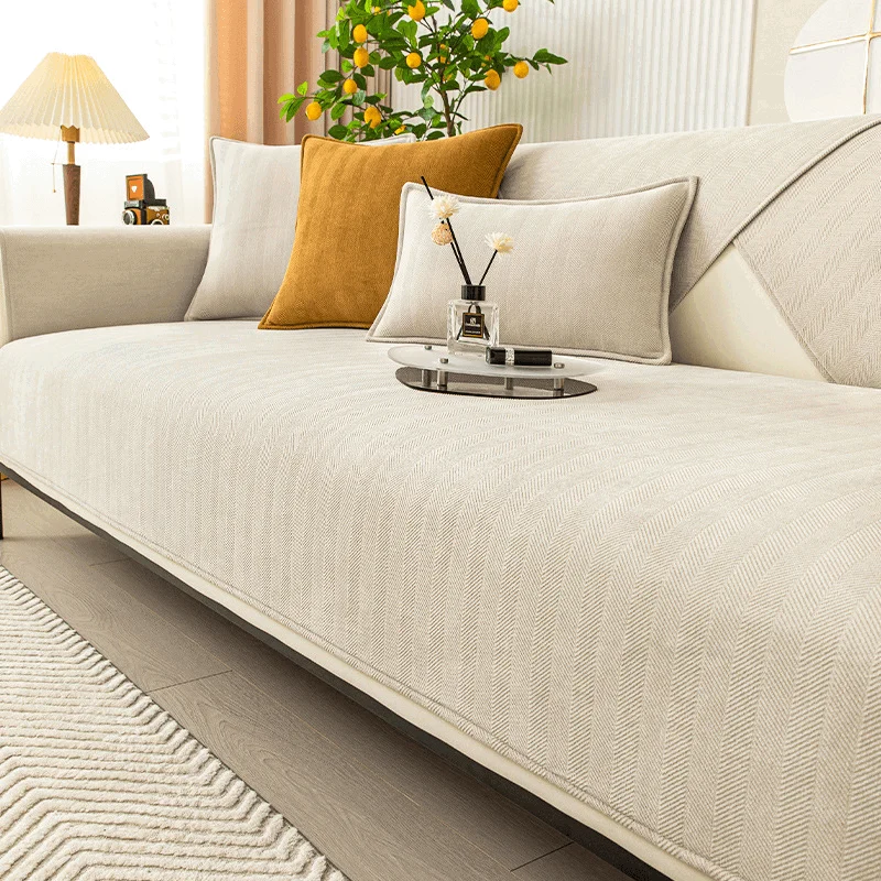 Herringbone Chenille Fabric Furniture Protector Sofa Cover -  - #tag1#