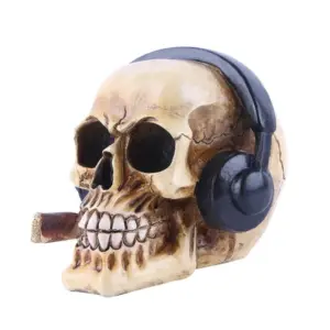 Smoking Skull with Headphone Sculpture