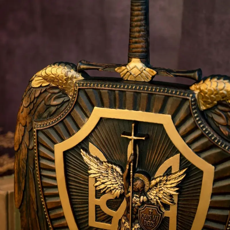 Holy Sword Archangel Michael Shield Wood Carving