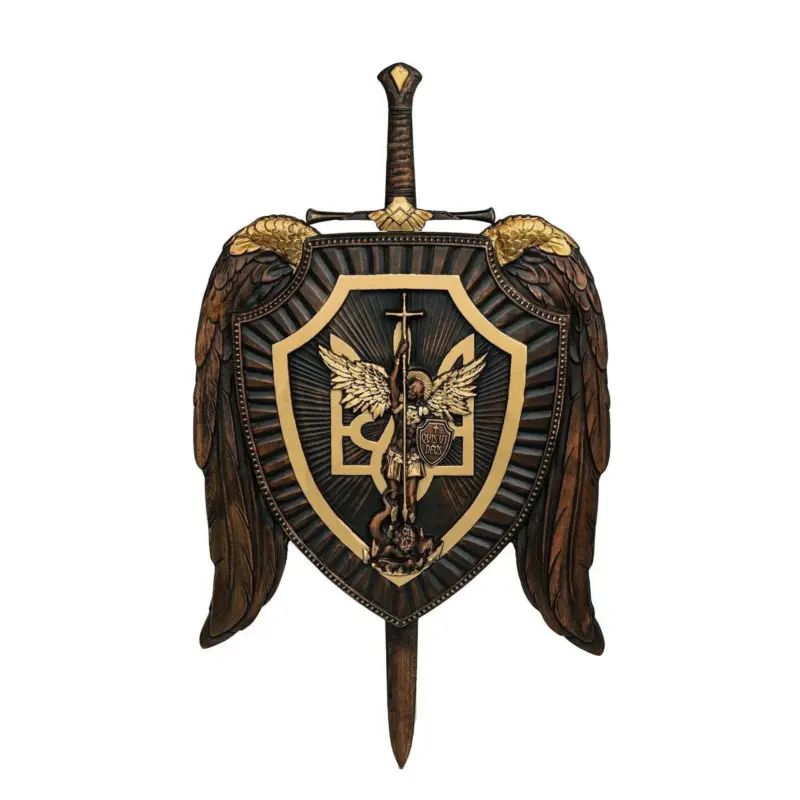 Holy Sword Archangel Michael Shield Wood Carving