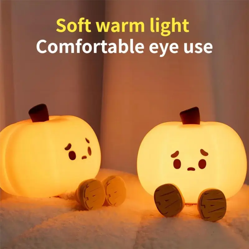 Home Decor Halloween Pumpkin Night Light Cute Soft Silicone Lamp Touch Dimmable Rechargeable Bedside Decor Light Kids Gifts Halloween Decorations tag1