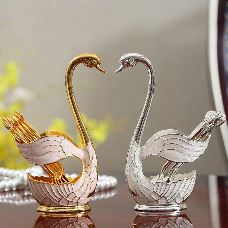 Home Decoration Swan Dessert Spoon/Fork Tableware Set -  - #tag1#