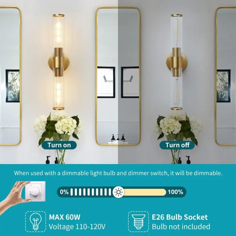 Homeko Bulb Fluted Glass Wall Vanity Sconce