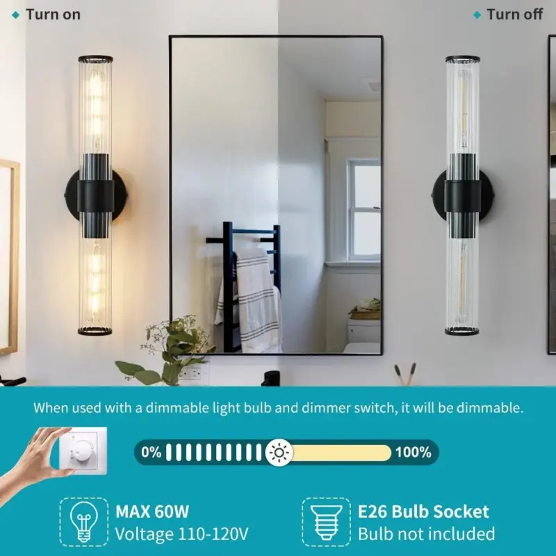 Homeko Bulb Fluted Glass Wall Vanity Sconce