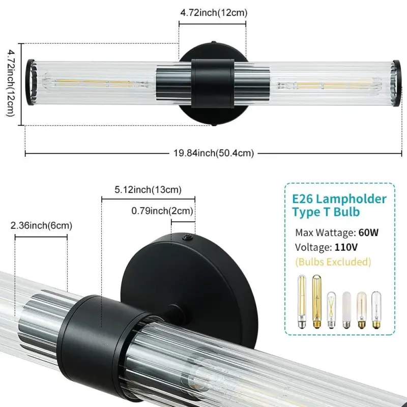 Homeko Bulb Fluted Glass Wall Vanity Sconce