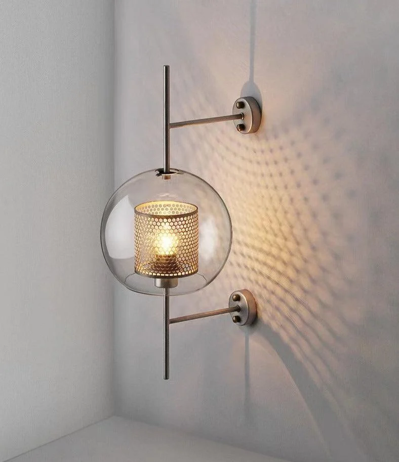 Homeko - Modern Honeycomb Brass & Glass Wall Sconce -