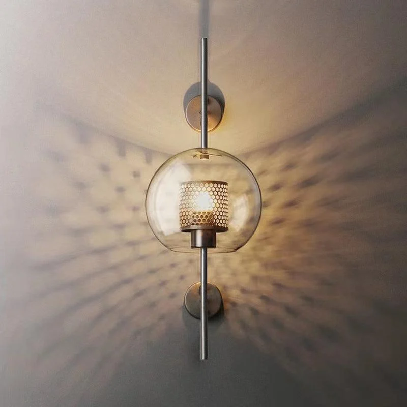 Homeko - Modern Honeycomb Brass & Glass Wall Sconce -