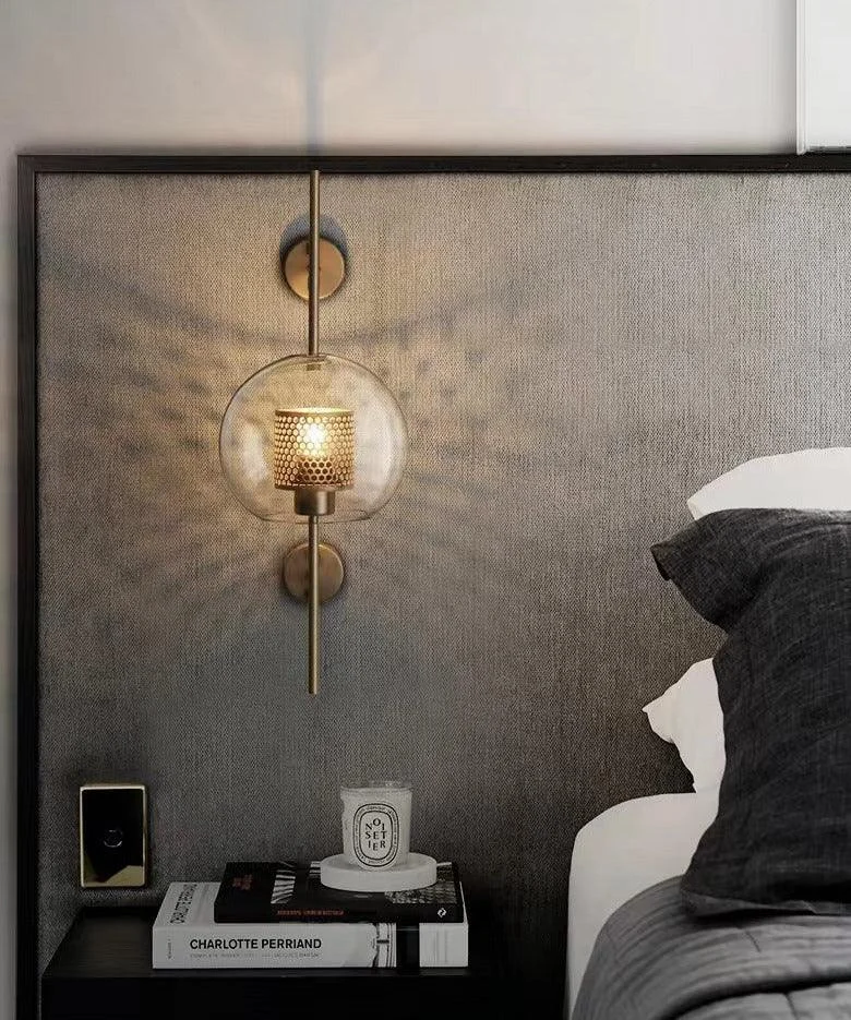 Homeko - Modern Honeycomb Brass & Glass Wall Sconce -