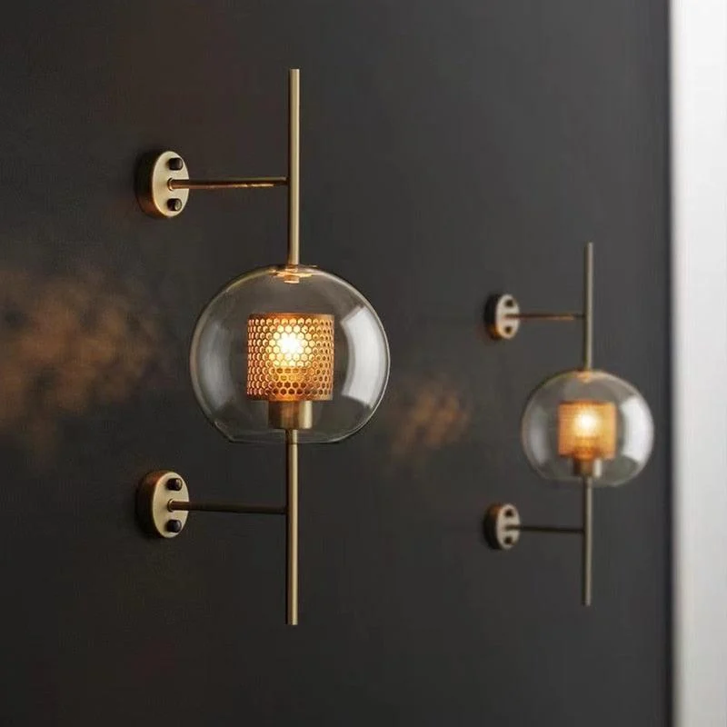 Homeko - Modern Honeycomb Brass & Glass Wall Sconce -