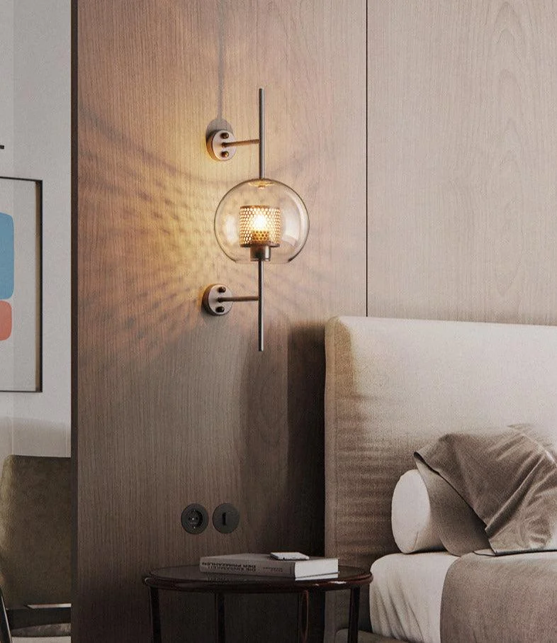 Homeko - Modern Honeycomb Brass & Glass Wall Sconce -