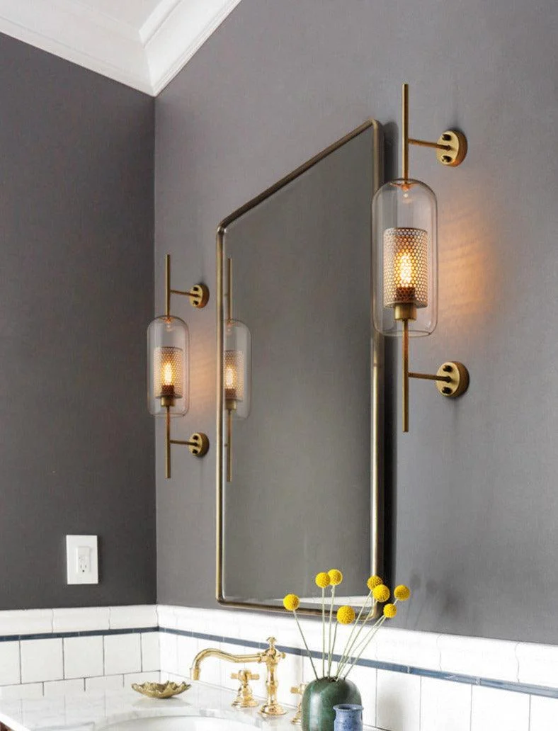 Homeko - Modern Honeycomb Brass & Glass Wall Sconce -