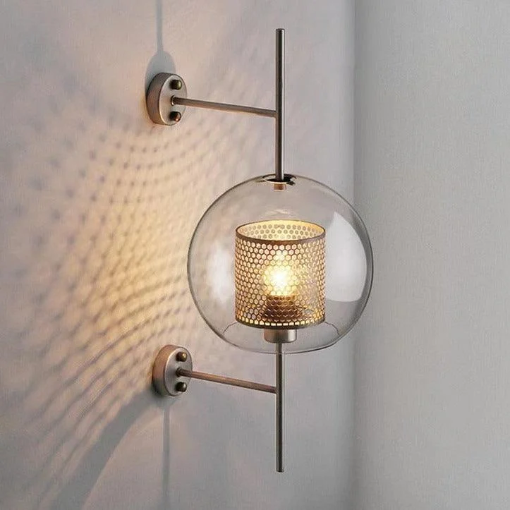 Homeko - Modern Honeycomb Brass & Glass Wall Sconce -