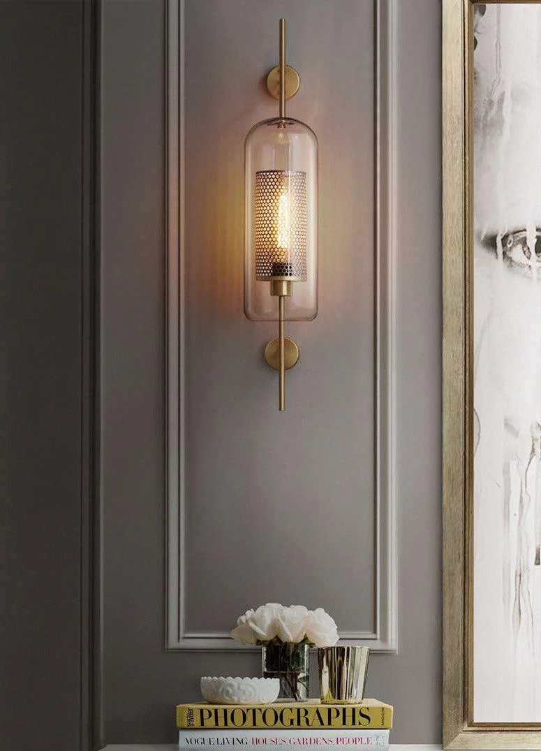 Homeko - Modern Honeycomb Brass & Glass Wall Sconce -